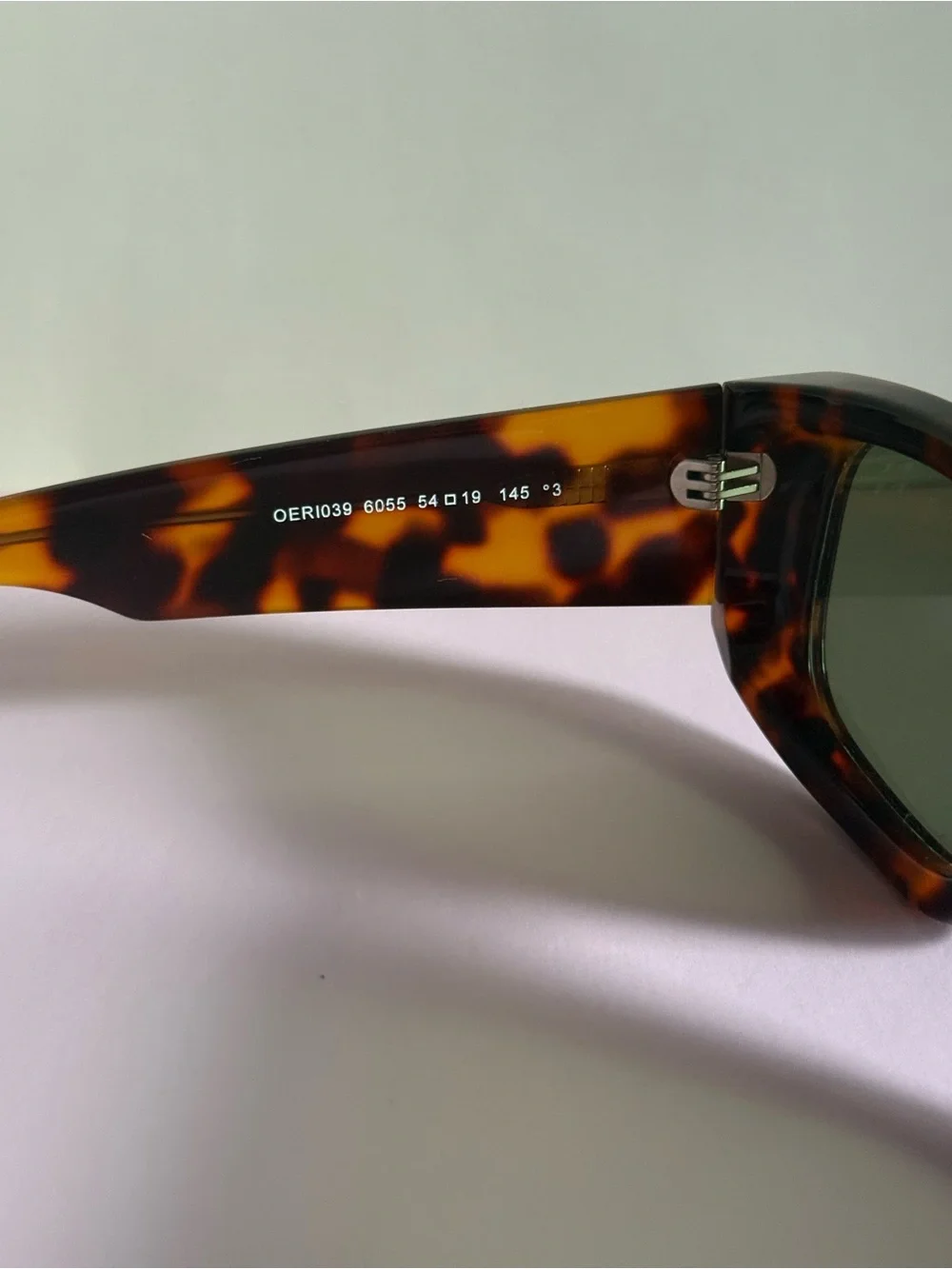 Off-White Rectangular Tortoiseshell Sunglasses with Green Lenses